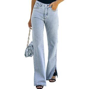 Women's Ripped High Waist Flared Wide Leg Denim Jeans Casual Trendy